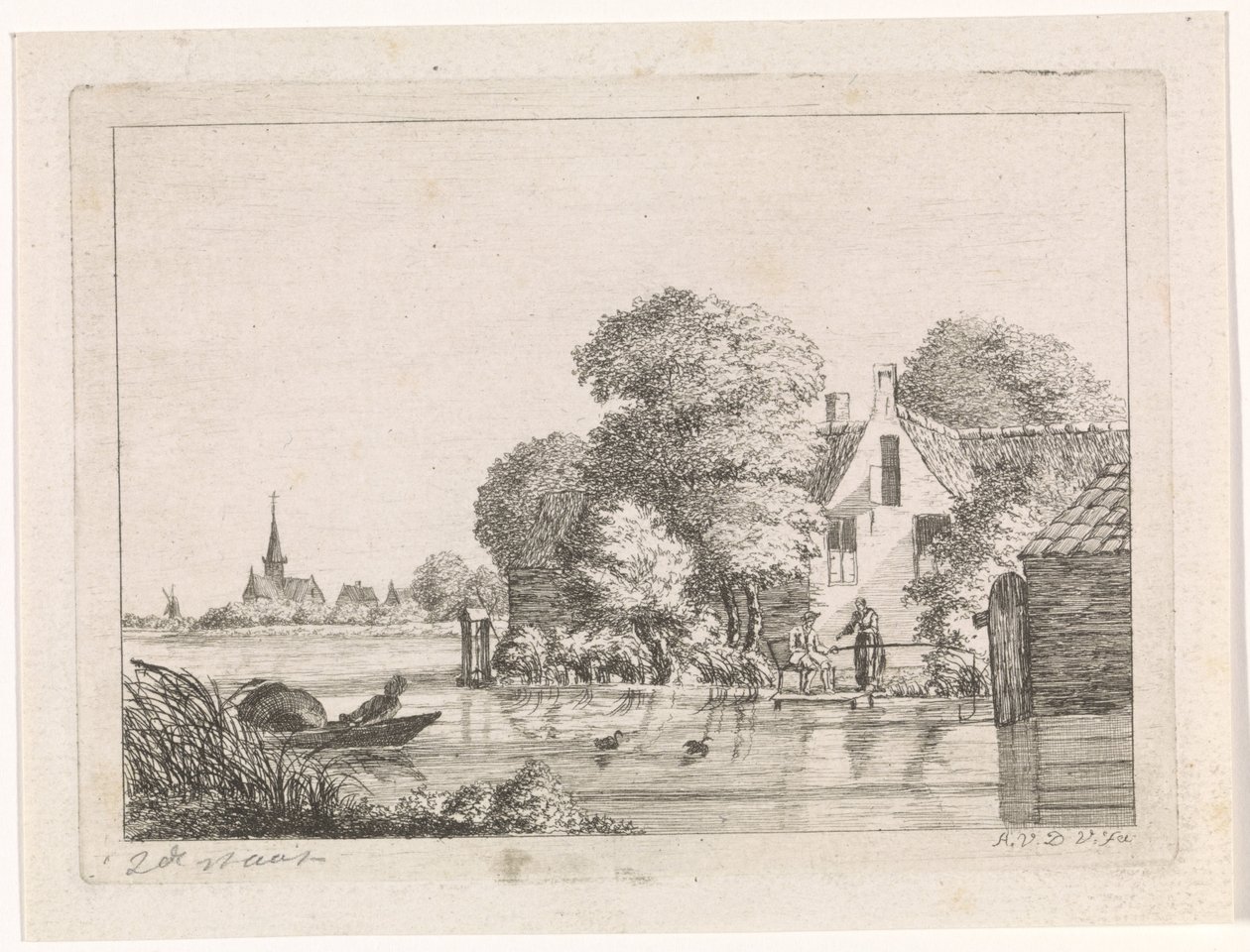 Kalastaja ja nainen talon edessä tekijältä A. van de Velde