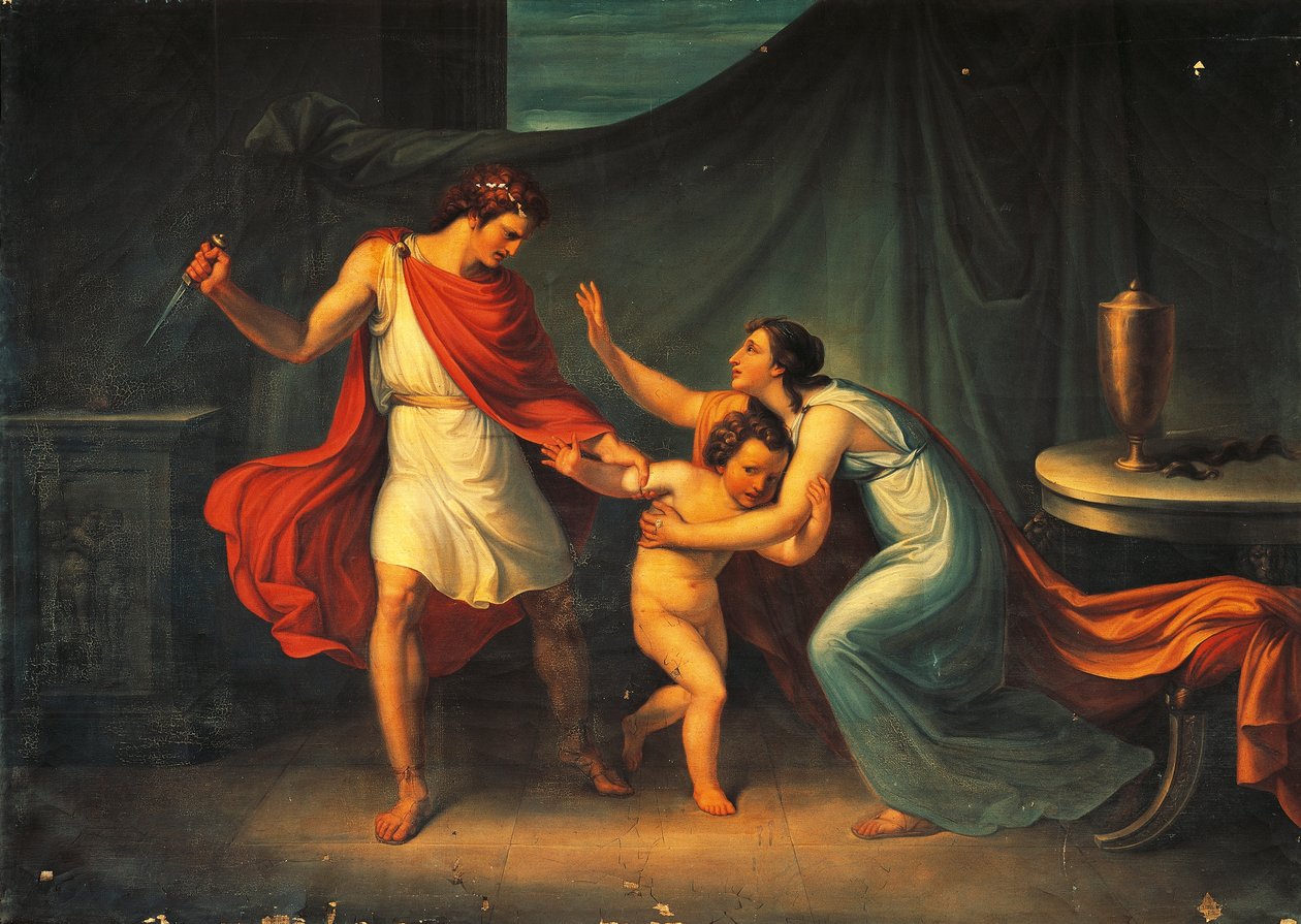 Pyrrhus uhkaa pienen Astyanaxin henkeä tekijältä Abbondio Bagutti