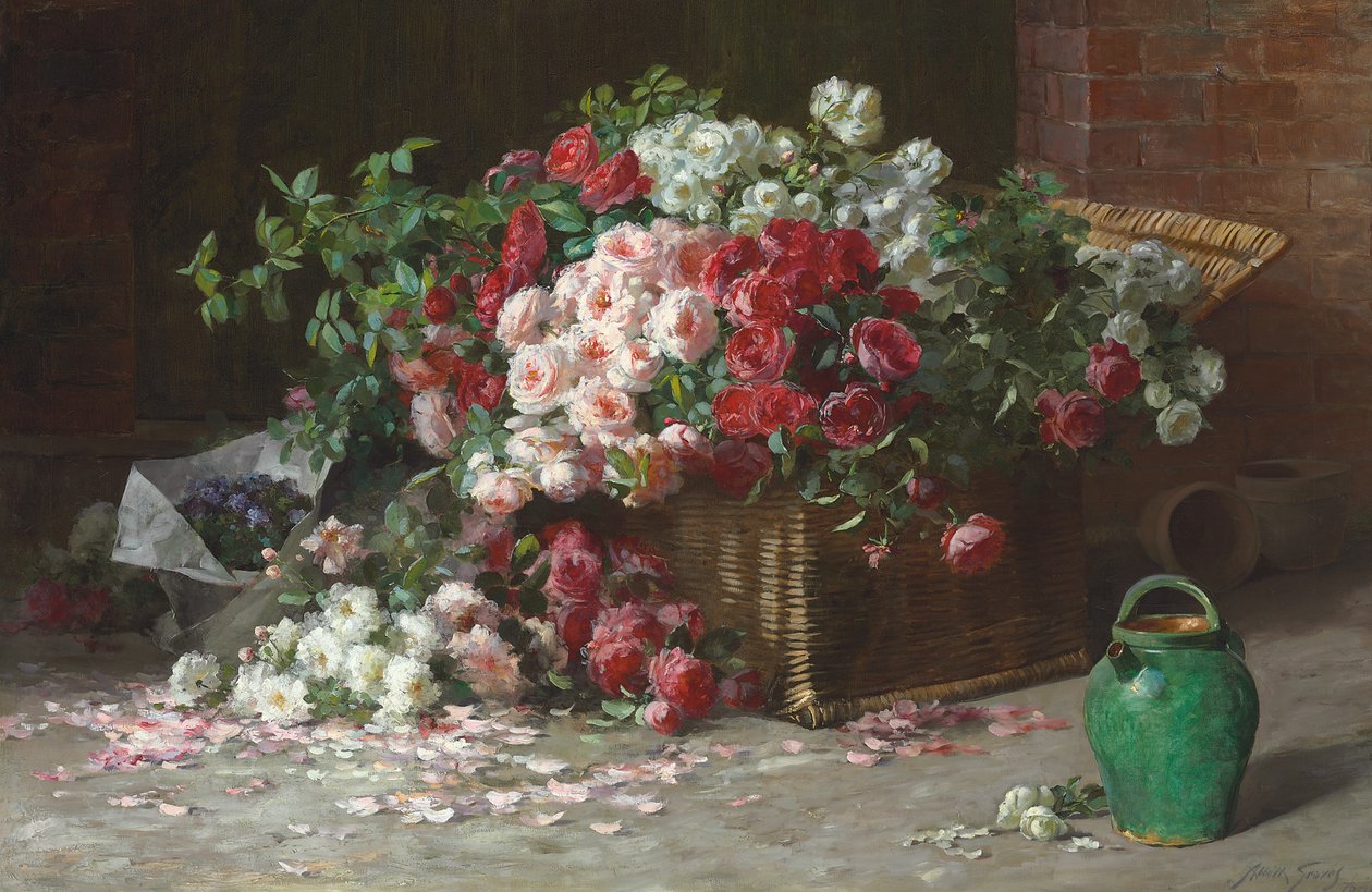 Basket of Roses, n. 1890 (öljy kankaalle) tekijältä Abbott Fuller Graves