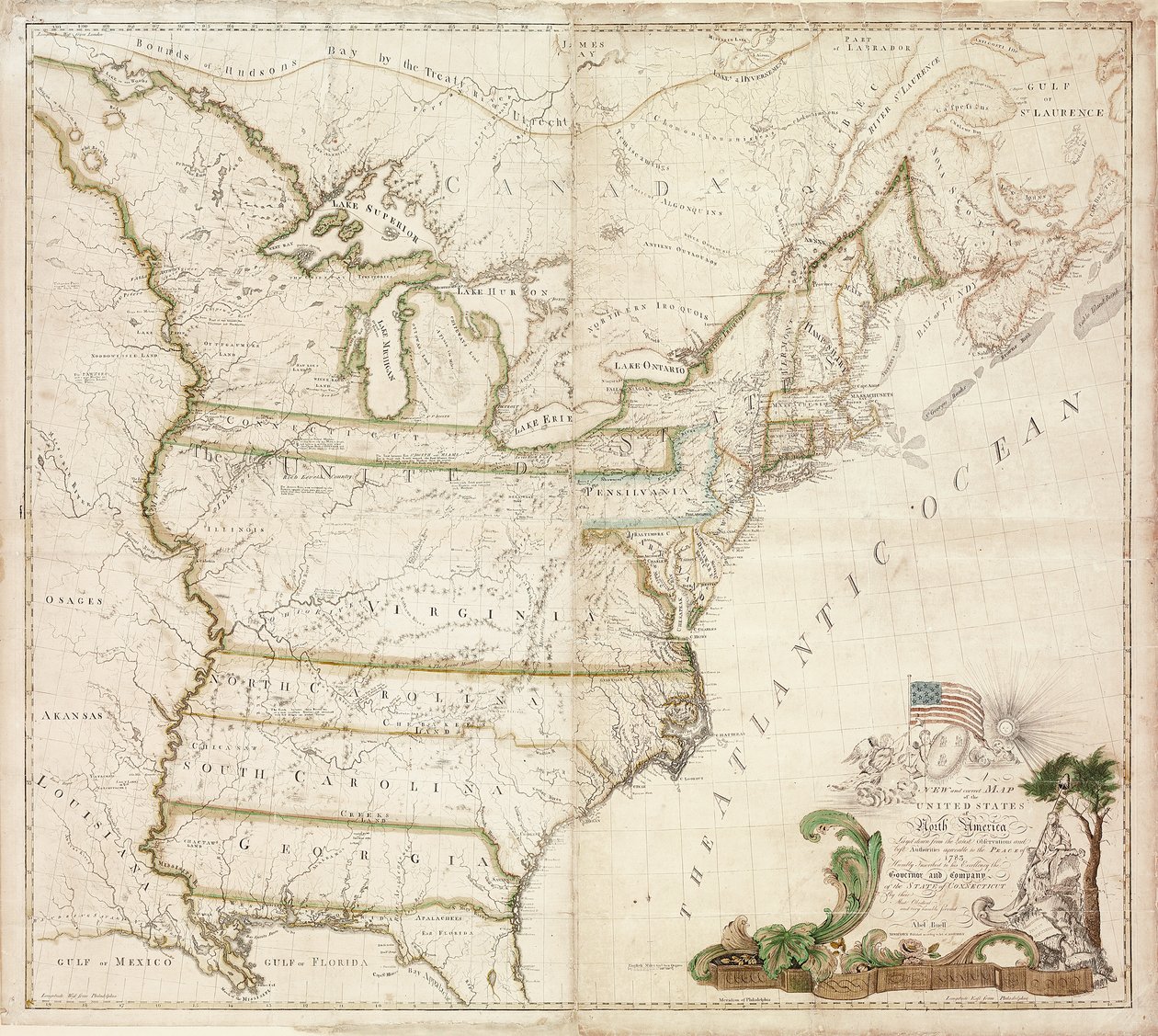 Amerikan ensimmäinen kansallinen kartta, 1784 tekijältä Abel Buell