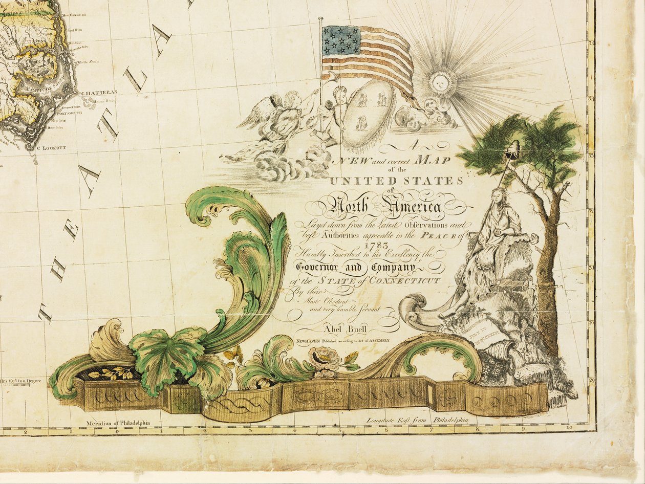 Amerikan ensimmäinen kansallinen kartta, 1784 tekijältä Abel Buell