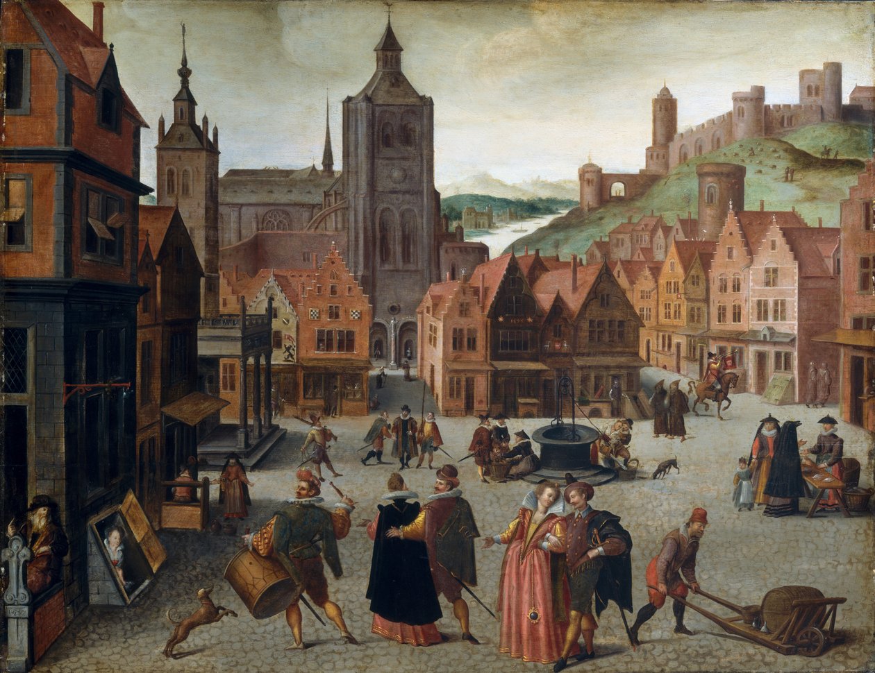 Markkinapaikka Bergen op Zoomissa, luultavasti 1590 ja 1597. tekijältä Abel Grimmer
