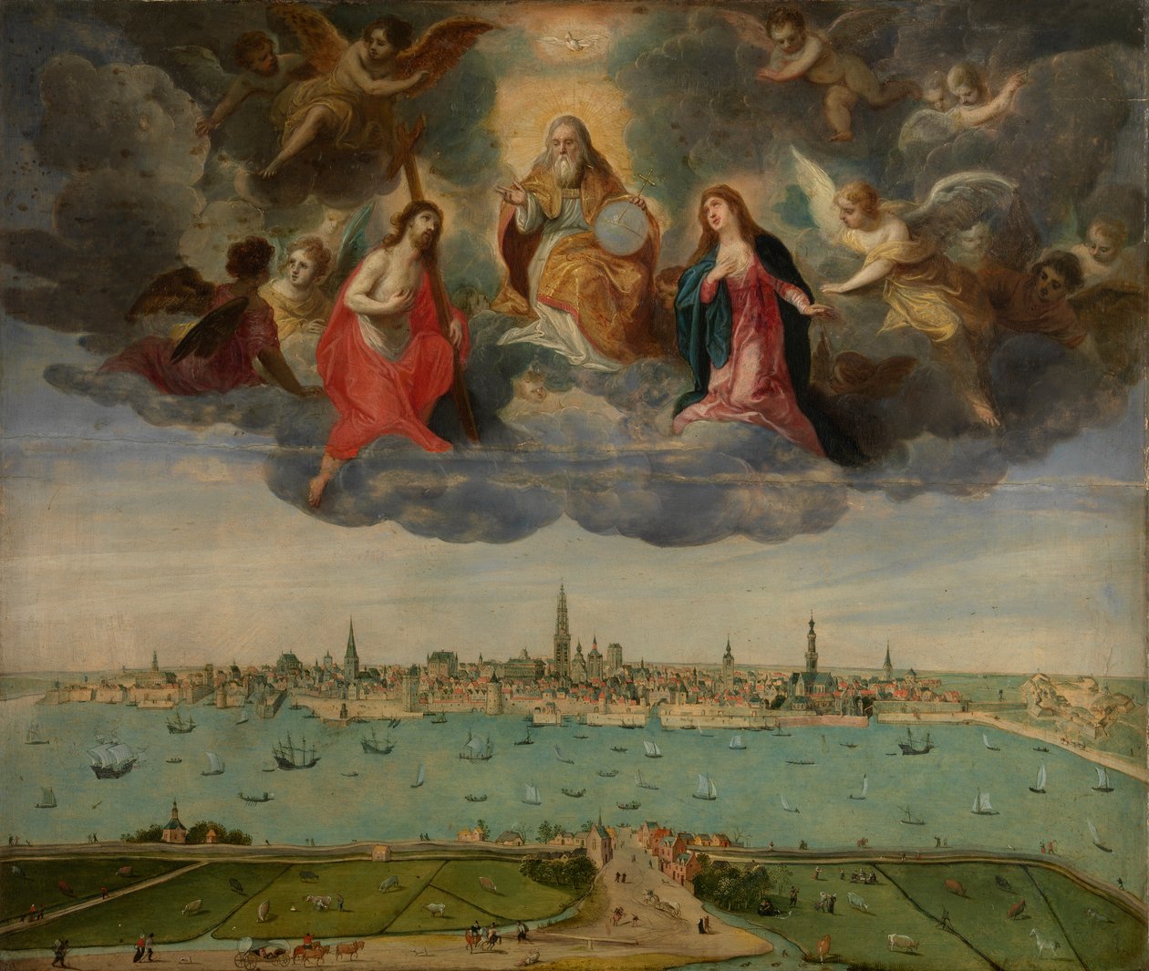 Antwerpen ja Vlaams Hoofd vuonna 1600, n. 1600 (öljy levylle) tekijältä Abel Grimmer or Grimer
