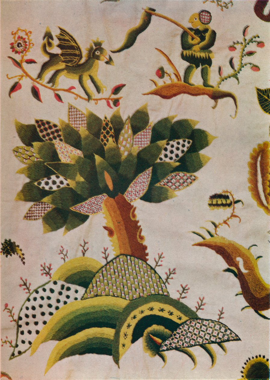 "Detail of English Crewel Work Bed-Curtain", c1680 tekijältä Abigail Pett