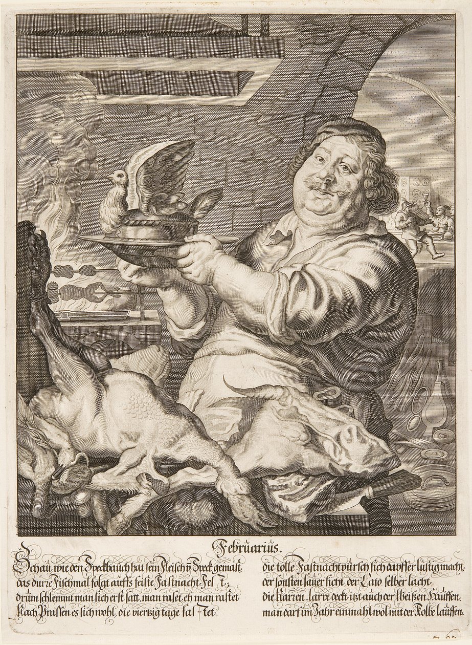Kupferstich Februarius aus der Serie Die zwölf Monate des Jahres von Abraham Aubry tekijältä Abraham Aubry