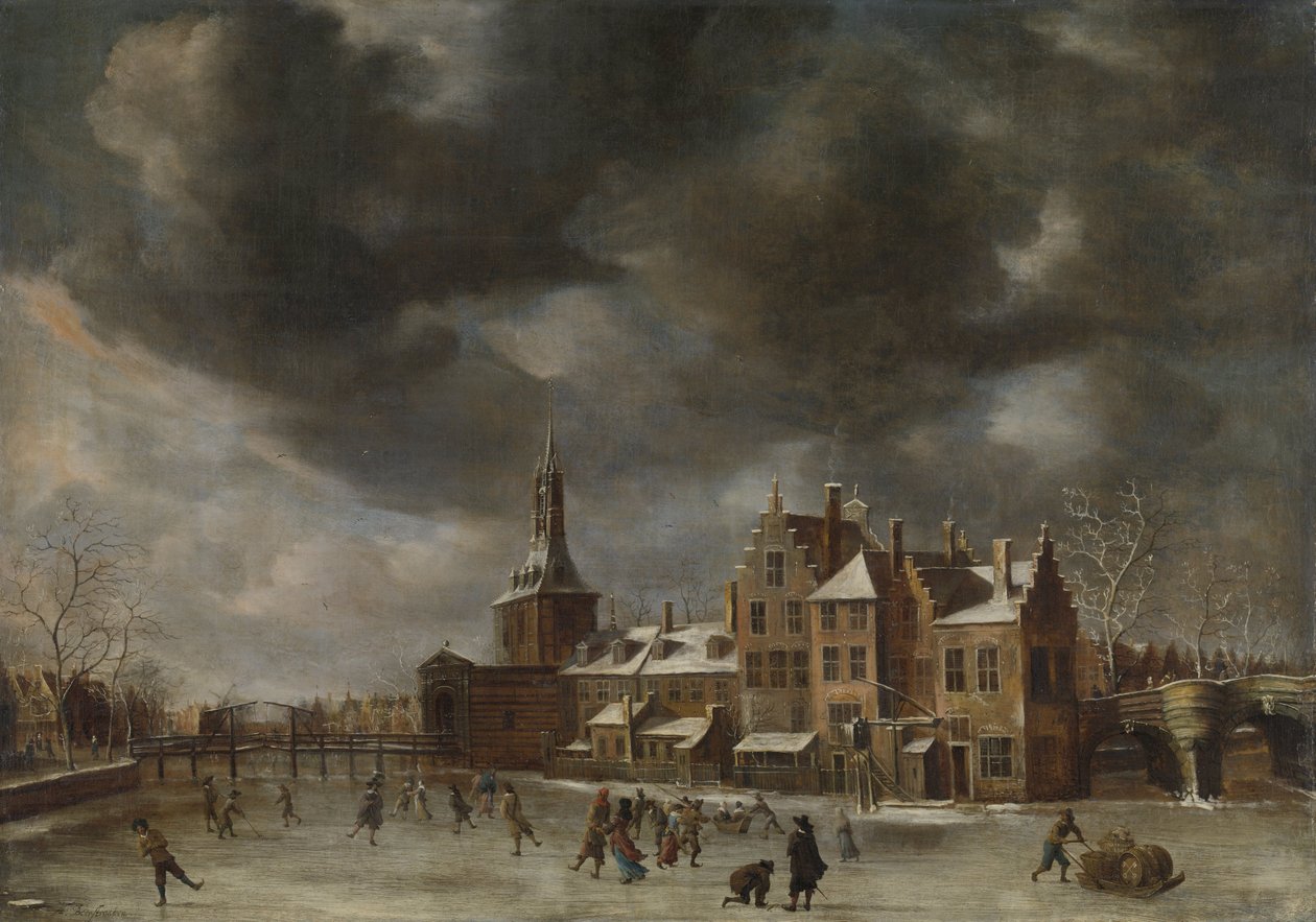 Blauwpoort Leidenissä talvella tekijältä Jan Abrahamsz. Beerstraten