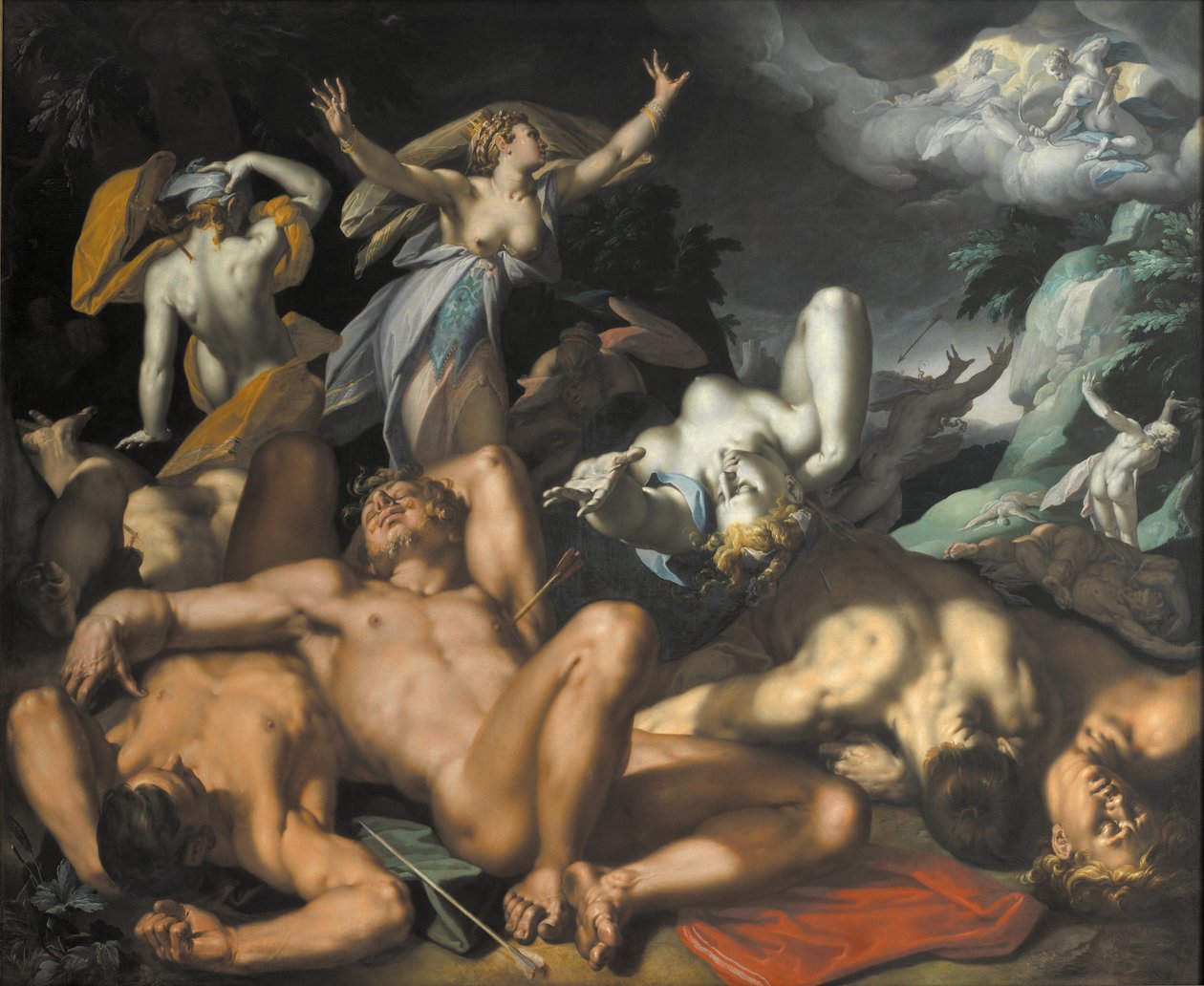 Apollo ja Diana rankaisevat Niobea tappamalla hänen lapsensa tekijältä Abraham Bloemaert