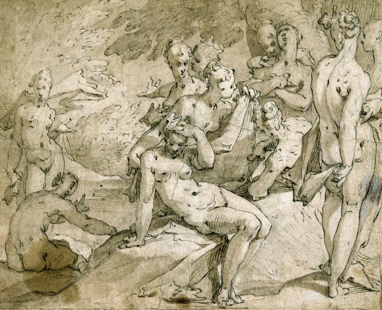 Nro 3146 Diana ja Callisto, n. 1595, (muste ja pesu) tekijältä Abraham Bloemaert