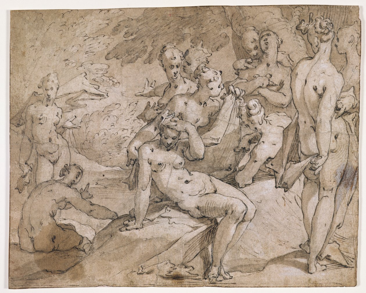 Nro 3146 Diana ja Callisto, kuvitus Ovidiuksen teoksesta "Metamorphosis", II, s. 442-53, n. 1595 (kynä ja muste) tekijältä Abraham Bloemaert