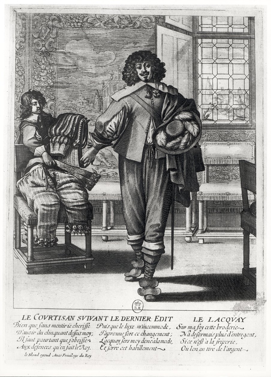 Courtier vuoden 1633 viimeisen kuninkaallisen käskyn ja hänen lakkauksensa jälkeen tekijältä Abraham Bosse