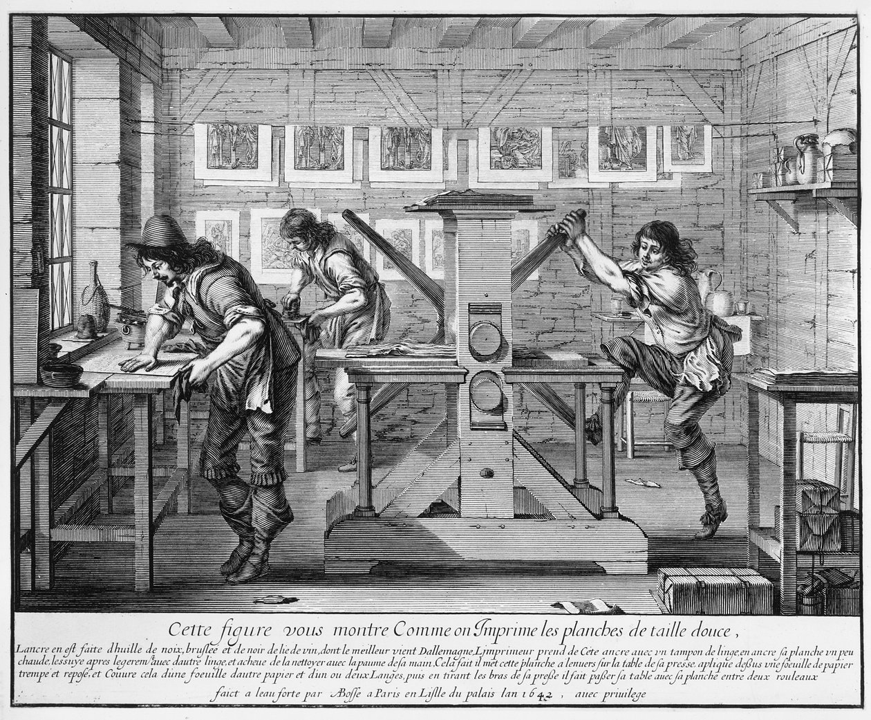 Ranskalainen painokone, 1642 tekijältä Abraham Bosse