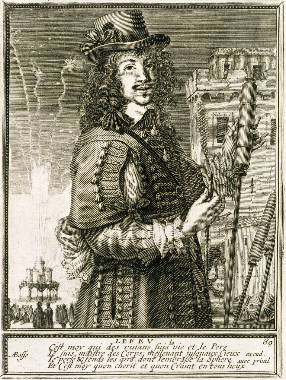 Mies ilotulitusraketilla, kokoelmasta hahmoja piirtämisen oppimiseen ilman mestaria, 1737 tekijältä Abraham Bosse