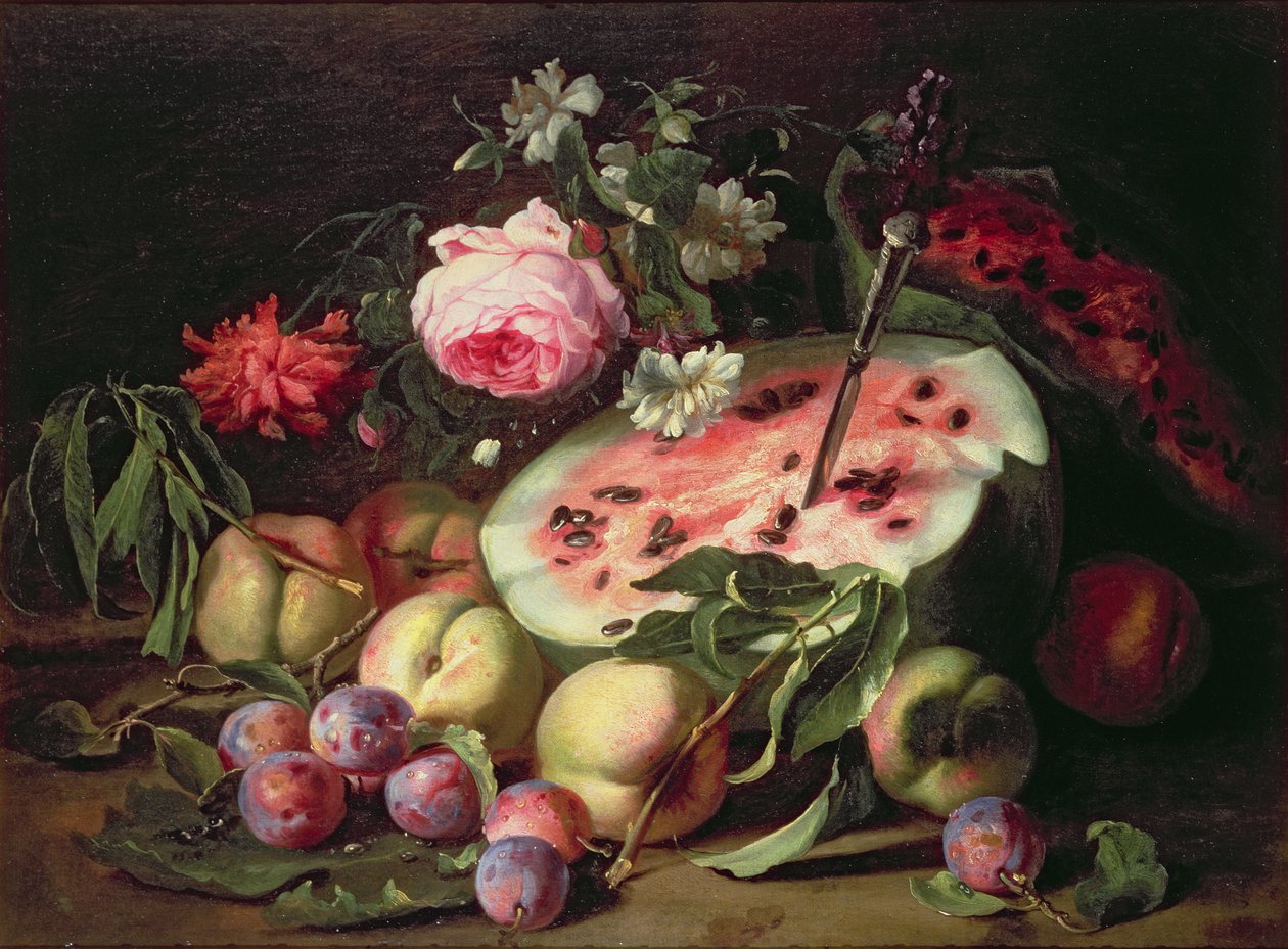 Asetelma vesimelonin kanssa tekijältä Abraham Brueghel