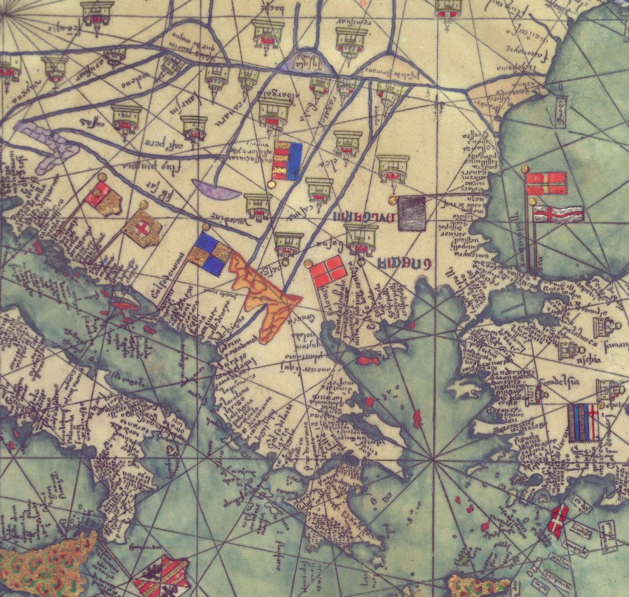 Itä -Euroopan kartta, näkymä etelästä. Katalonian atlas. tekijältä Abraham Cresques