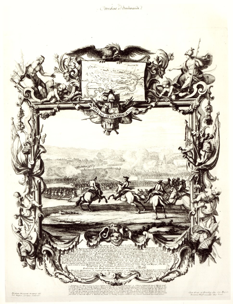 Oudenaarden taistelu, 11. heinäkuuta 1708, kaiverrus Jeremias Wolff ja Johann August Corvinus (1683-1738) tekijältä Abraham Drentwett