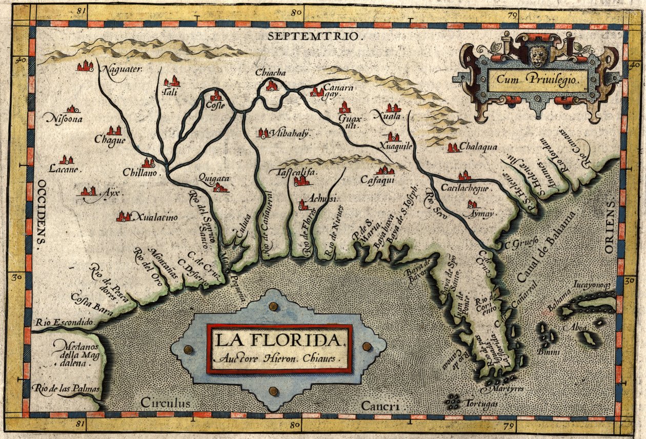 Floridan kartta, n. 1584 (käsinvärinen kaiverrus) tekijältä Abraham Ortelius