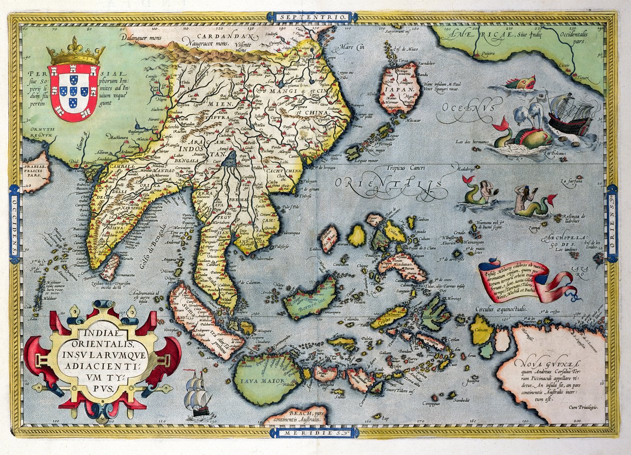 Intian kartta Uuteen-Guineaan, n. 1570-1603 tekijältä Abraham Ortelius