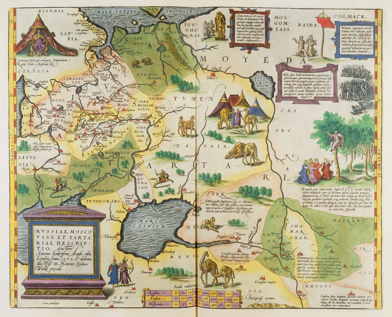 Venäjän keisarikunnan kartta, 1588 (käsin väritetty kaiverrus) tekijältä Abraham Ortelius