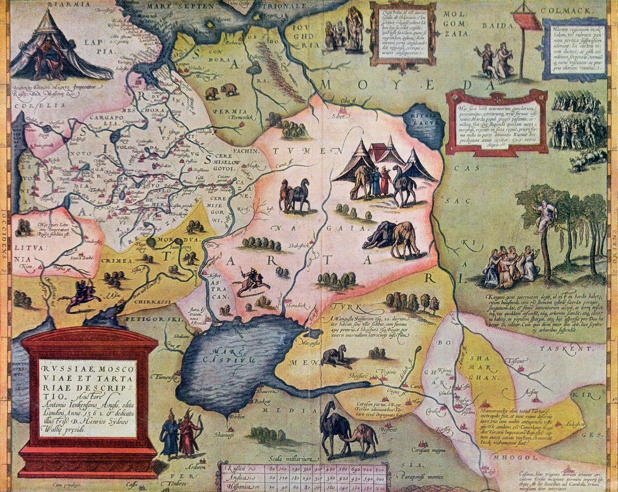Kartta Venäjän valtakunnasta 1500-luvulla, kopio alkuperäisestä vuodelta 1571 tekijältä Abraham Ortelius