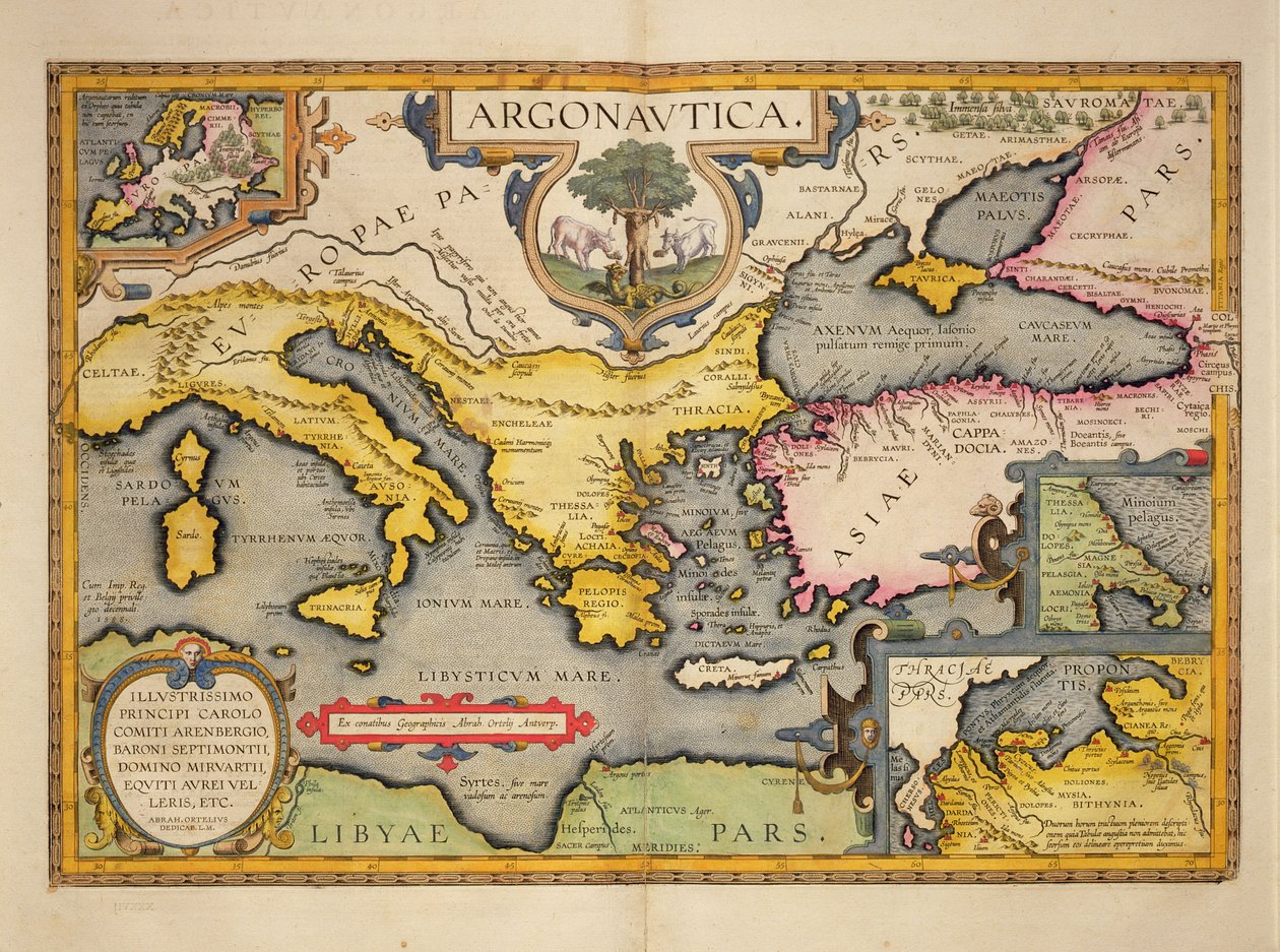 Kartta argonautien matkasta, Theatrum Orbis Terrarumista, 1603 tekijältä Abraham Ortelius
