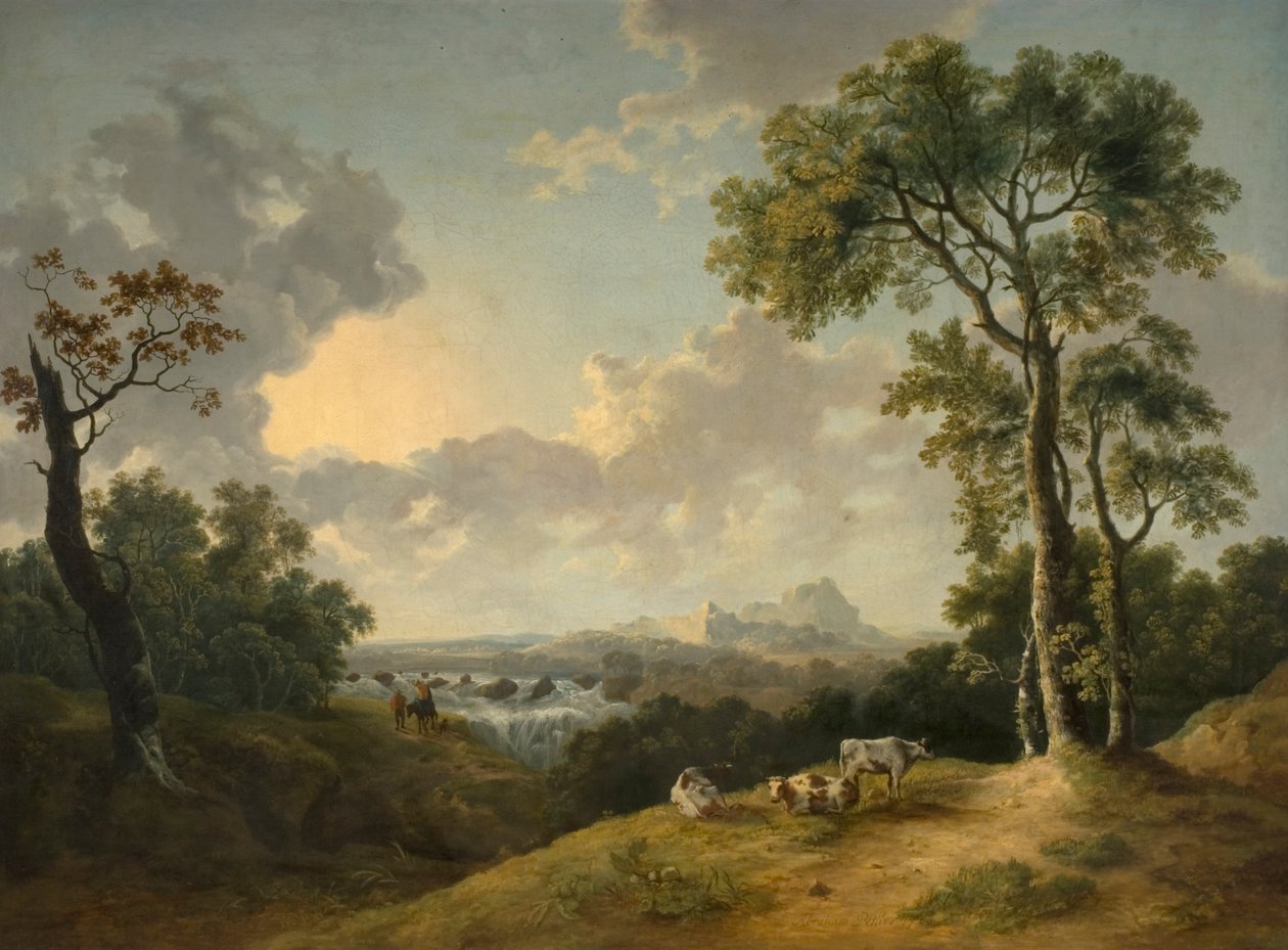 Maisema ja vesiputous, 1783 tekijältä Abraham Pether