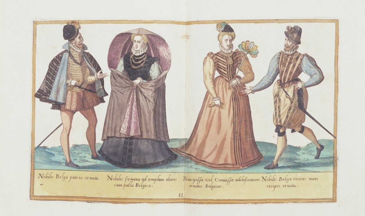 1500-luvun puvut teoksesta "Omnium Poene Gentium Imagines", julkaistu Kölnissä 1577 (käsin väritetty kaiverrus). tekijältä Abraham de Bruyn