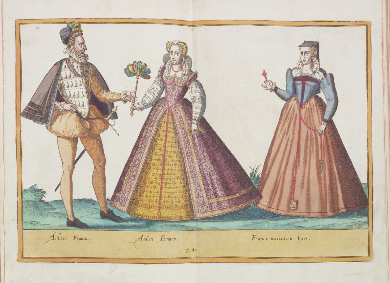 1500-luvun puvut "Omnium Poene Gentium Imaginesista", julkaistu Kölnissä, 1577 (käsinvärinen kaiverrus) tekijältä Abraham de Bruyn