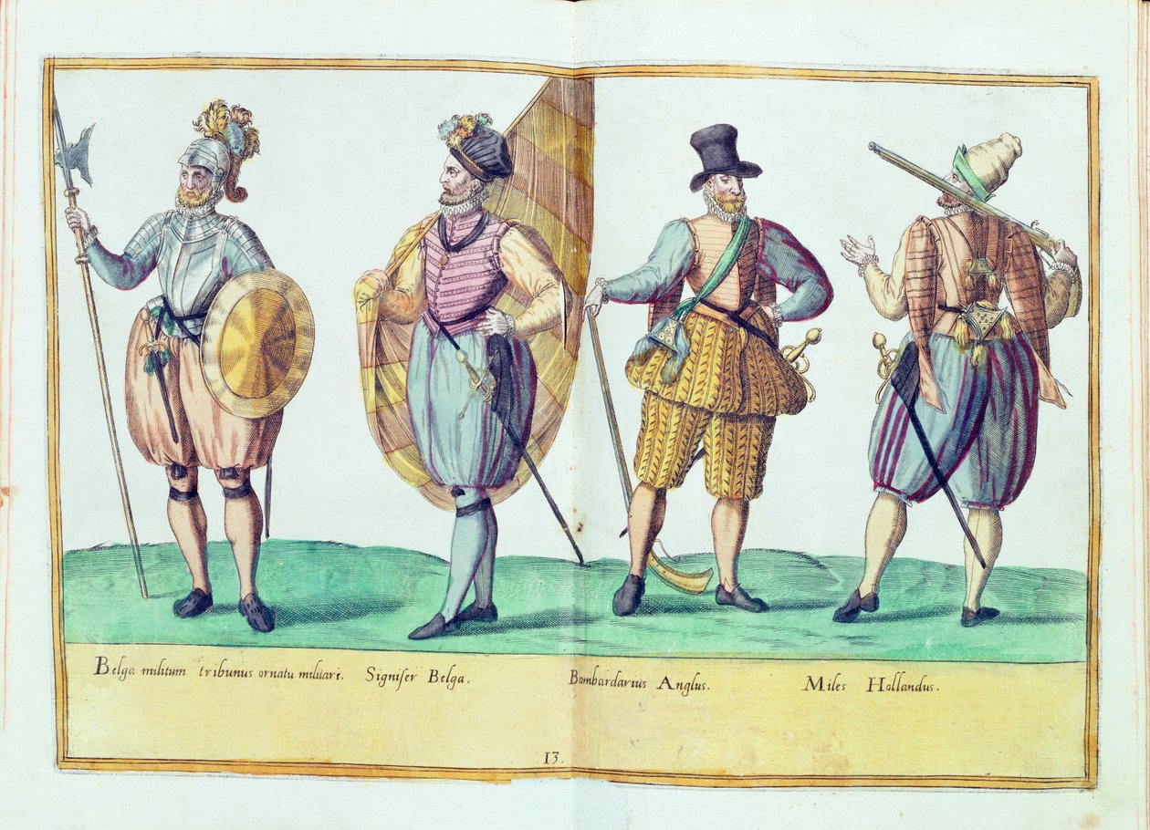 1500-luvun puvut "Omnium Poene Gentium Imaginesista", julkaistu Kölnissä, 1577 (käsinvärinen kaiverrus) tekijältä Abraham de Bruyn