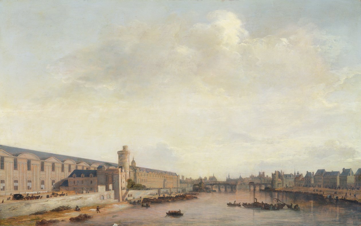 Louvre Grande Galerie, näkymä Pariisiin Barbierin sillalta, n. 1640 (öljy puulle) tekijältä Abraham de Verwer