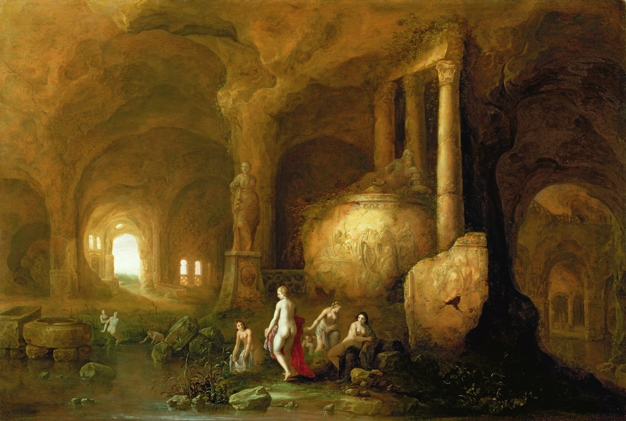 Nymphs Bathing by Classical Ruins tekijältä Abraham van Cuylenborch