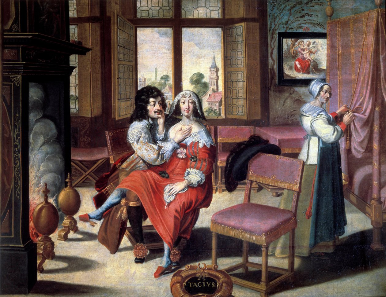 Viisi aistia: kosketus Pari silitti toisiaan. Abraham Bossen (1602-1674) maalaus 1600-luvulta. Retket, Kuvataidemuseo tekijältä Abraham (after) Bosse