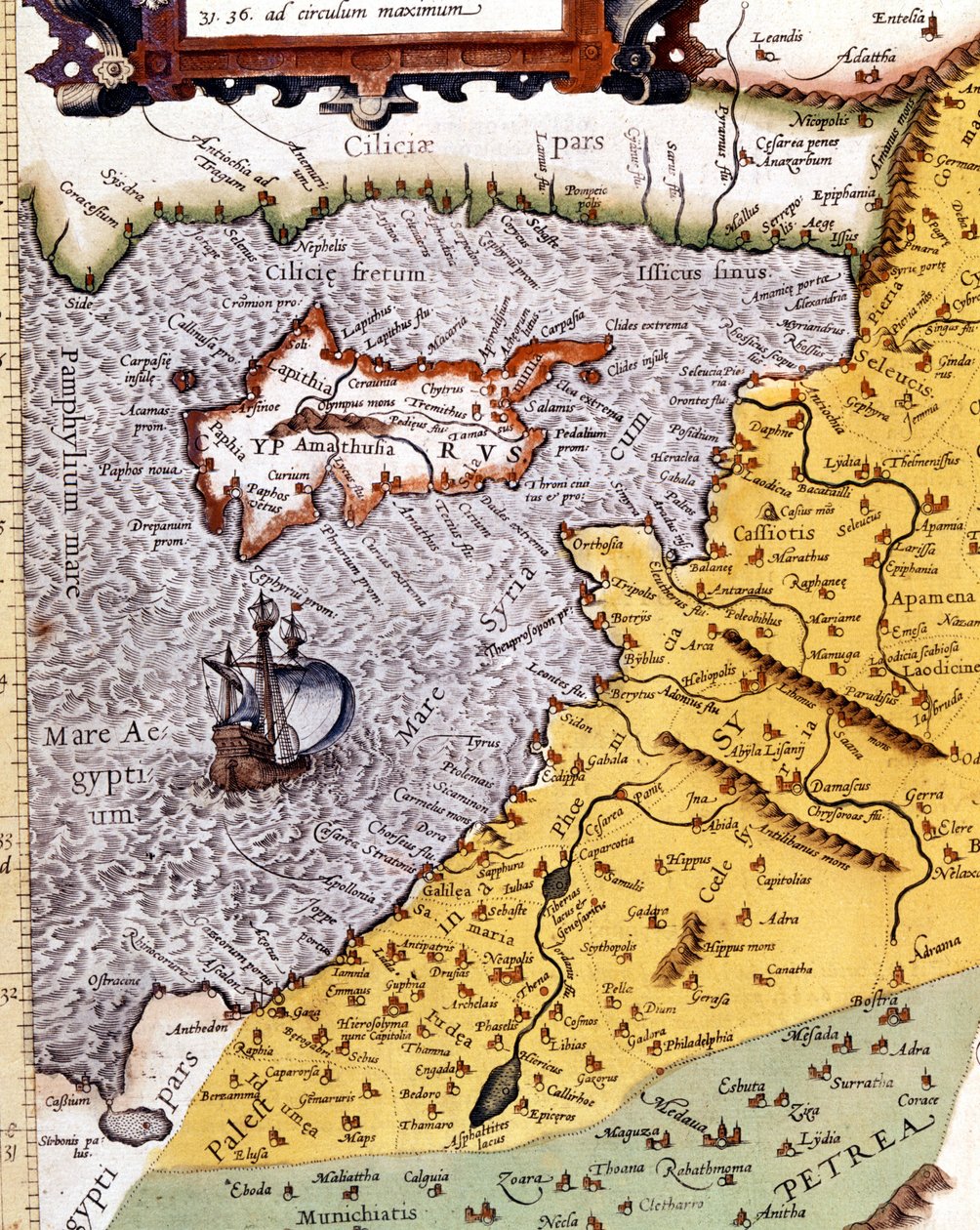 Palestiinan historiallinen maantieteellinen kartta Abraham Orteliuksen atlasin mukaan, Amsterdam tekijältä Abraham (after) Ortelius