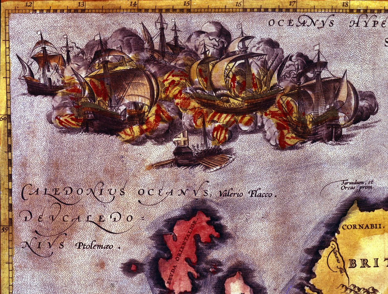 Skotlannin Invincible Armadan loppu. Antwerpenin Abraham Orteliuksen atlasin mukaan tekijältä Abraham (after) Ortelius