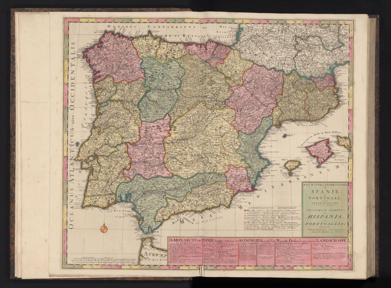 Espanjan ja Portugalin kartta Reittiopas Espanjan ja Portugalin sotilasmatkoille / Theatrum Martis in Hispania et Portugallia (otsikko esineessä) tekijältä Abraham Allard