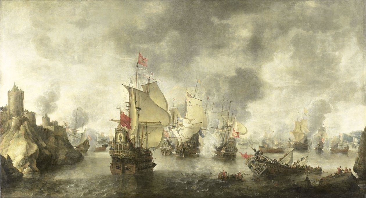 Yhdistettyjen venetsialaisten ja hollantilaisten laivastojen taistelu turkkilaisia vastaan Foyan lahdella, 1649 tekijältä Abraham Beerstraten