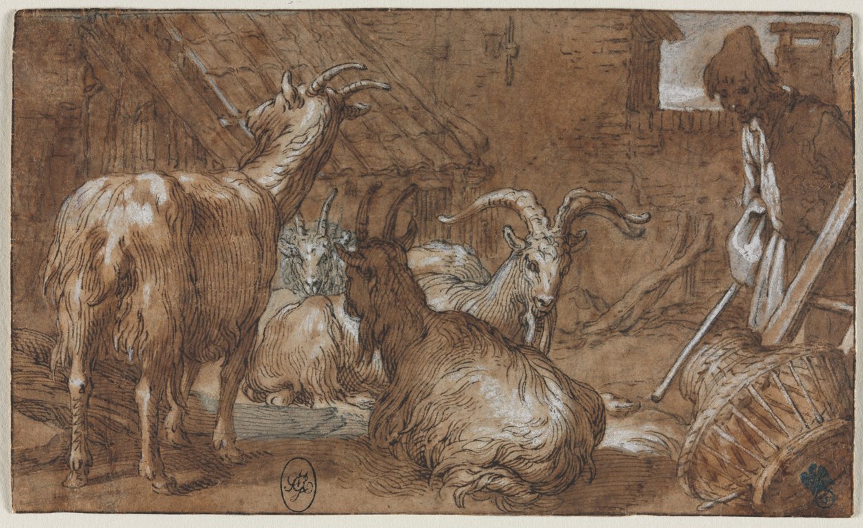 Barnyard vuohien ja vuohipaimen kanssa, n. 1610-1615. tekijältä Abraham Bloemaert