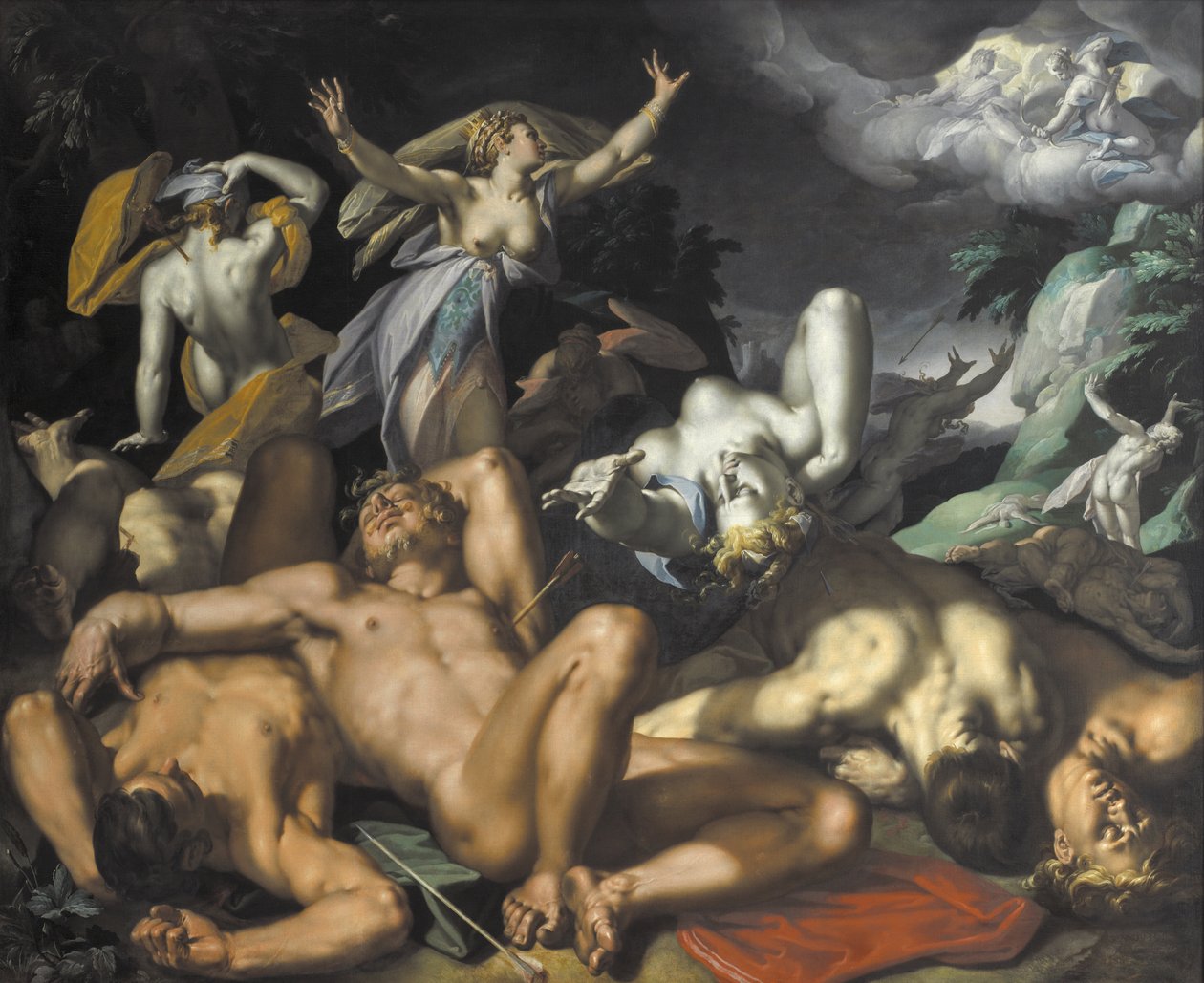Apollo ja Diana rankaisevat Niobea tappamalla hänen lapsensa tekijältä Abraham Bloemaert