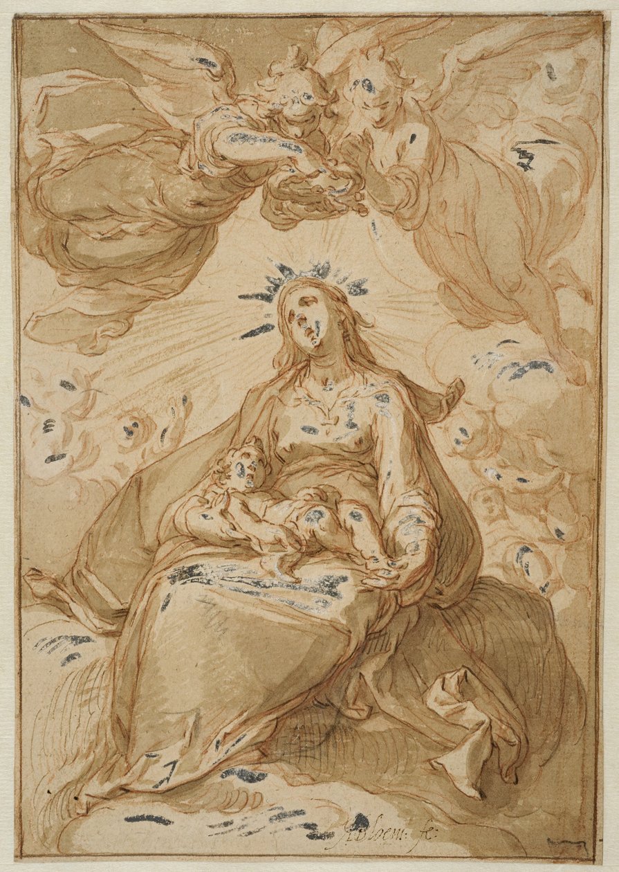 Madonna ja lapsi, enkelien kruunaamina tekijältä Abraham Bloemaert