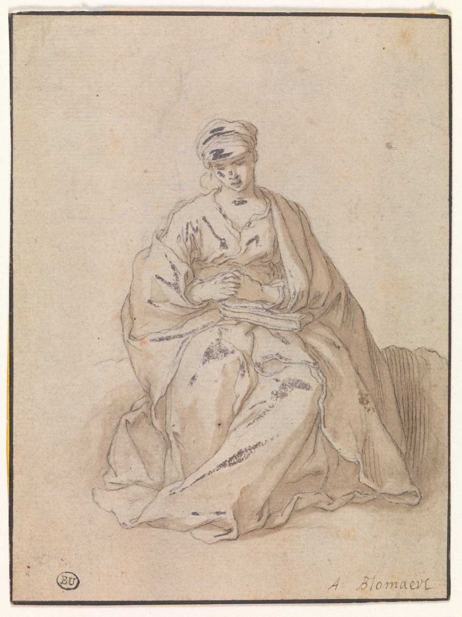 Maria istuu kirjan kanssa tekijältä Abraham Bloemaert
