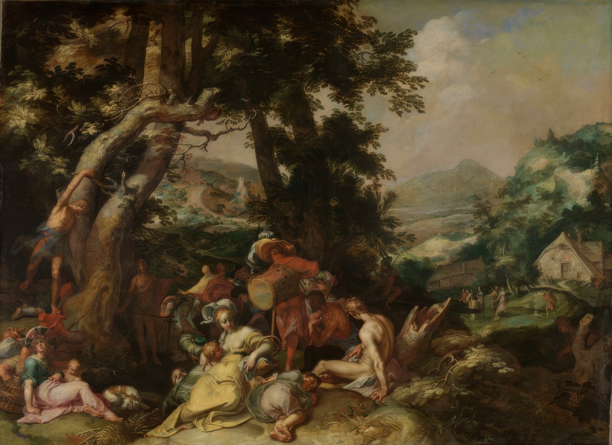 Johannes Kastaja saarnaa tekijältä Abraham Bloemaert