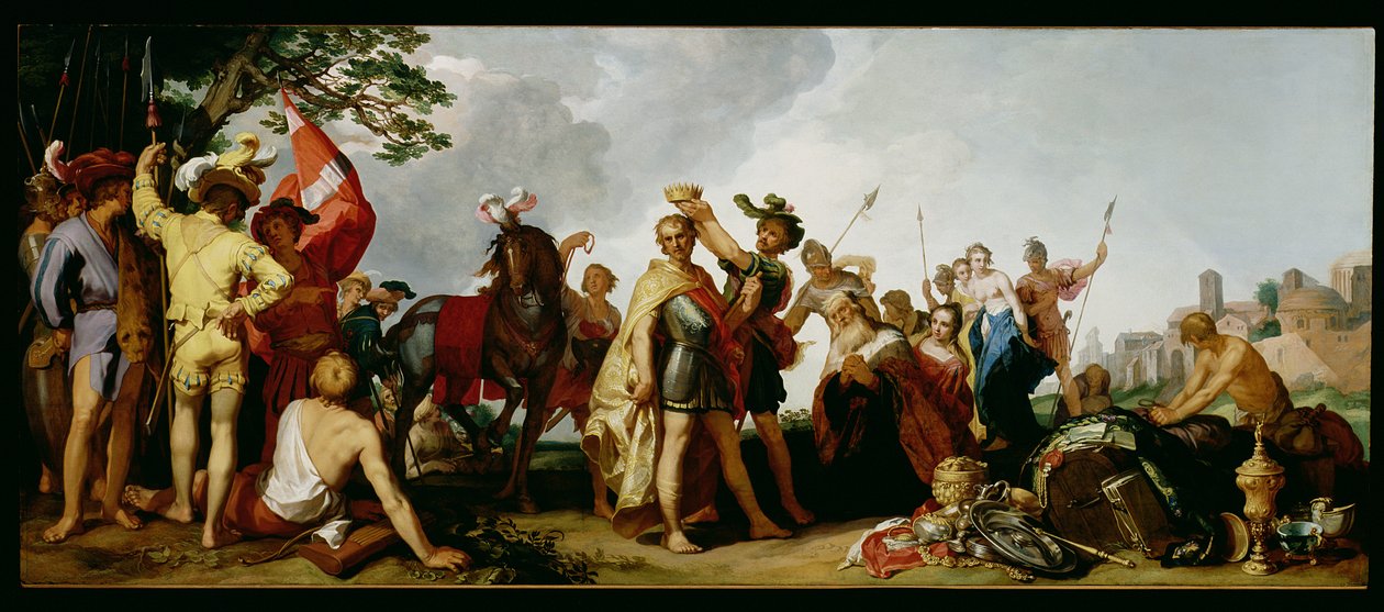 A coroação de Alexandre, o Grande (356-323 aC) (óleo sobre painel) finlandês tekijältä Abraham Bloemaert