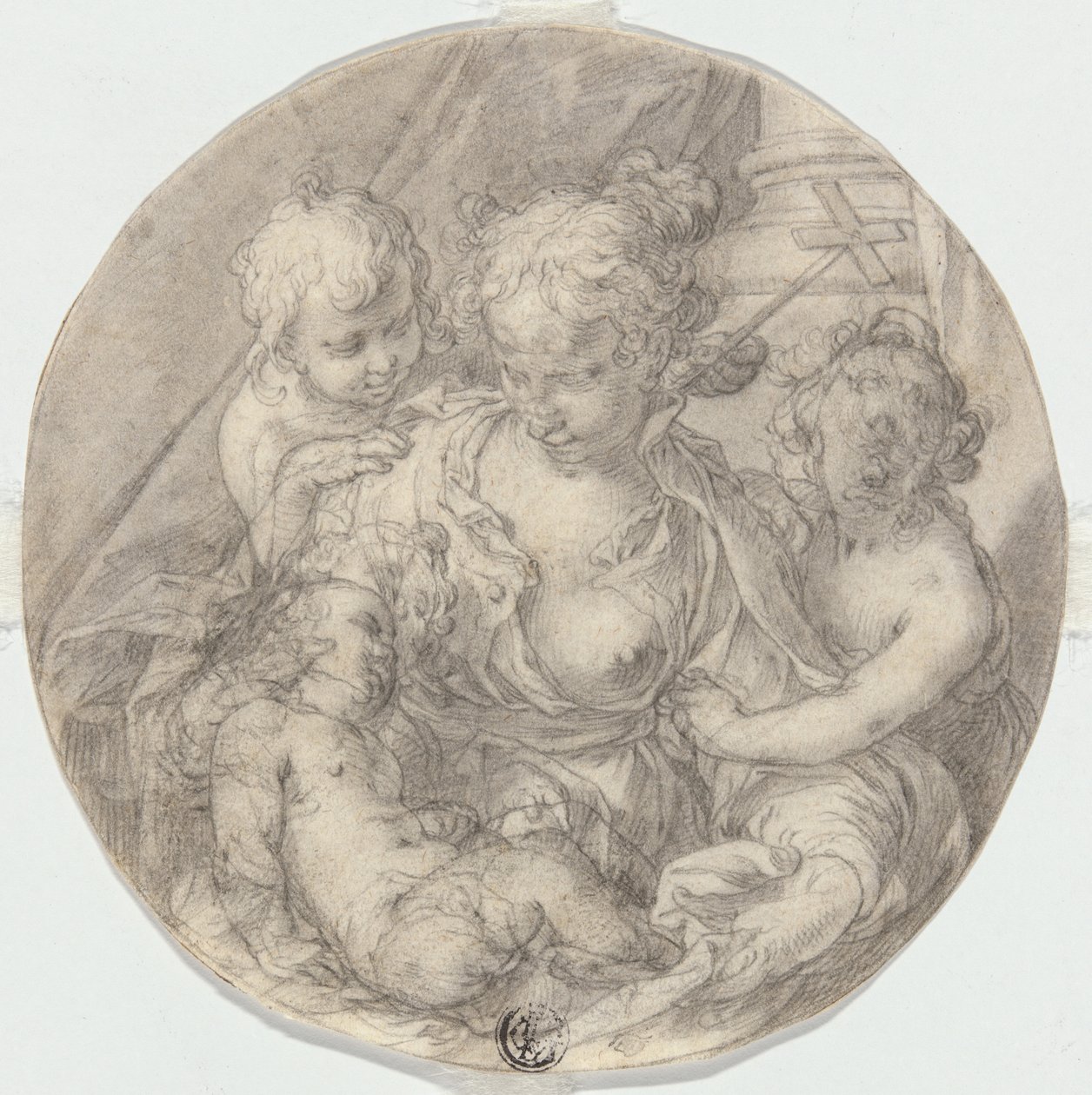 Madonna Kristuslapsen kanssa, Johannes Kastaja-lapsen ja toisen lapsen kanssa (Caritas) tekijältä Abraham Bloemaert