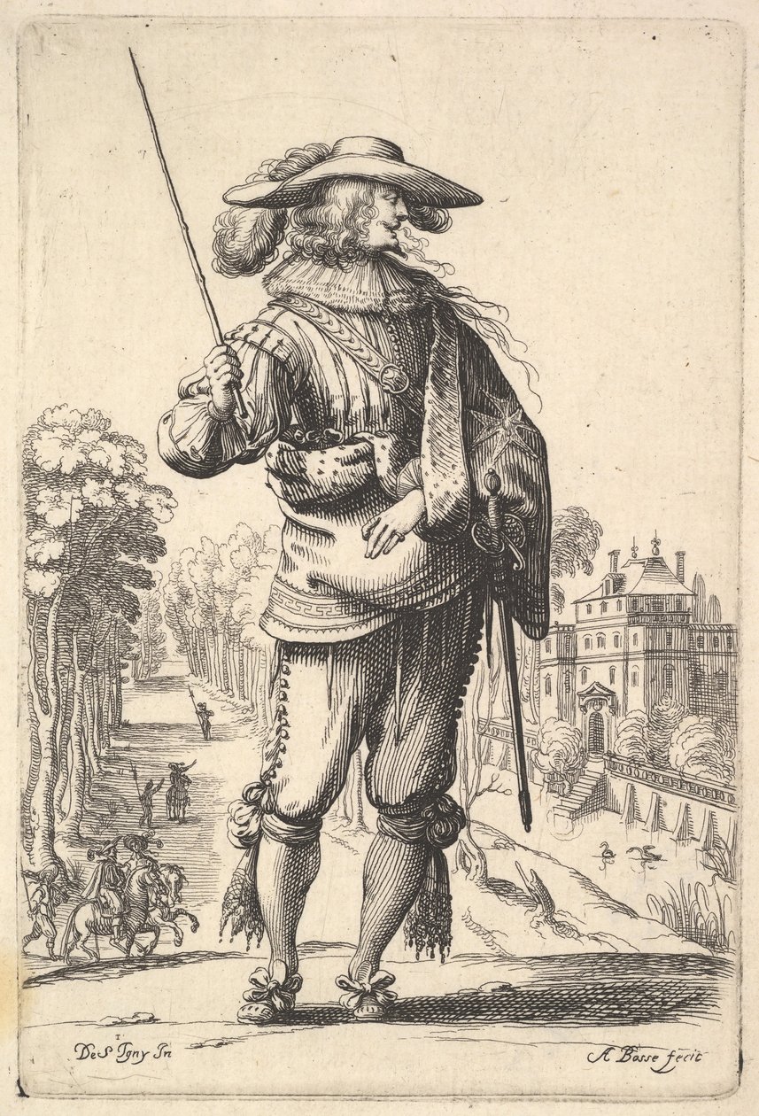 Pää profiilista oikealle käännetty herrasmies, päällään naarashattu ja ..., 1629. tekijältä Abraham Bosse