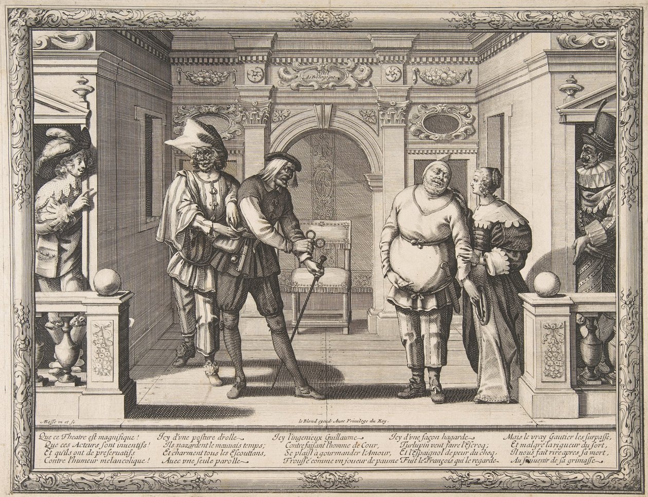 Näyttelijät Hotel de Bourgognessa, n. 1633-34. tekijältä Abraham Bosse