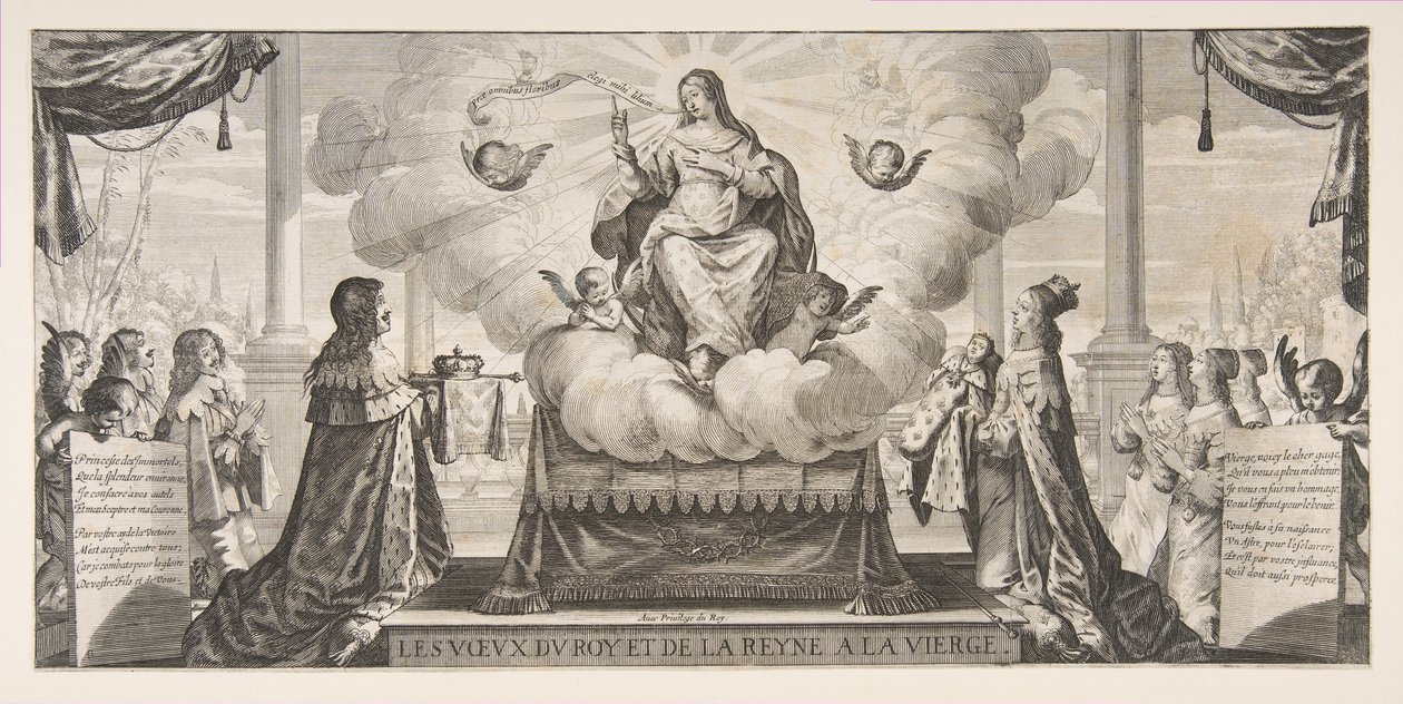 Almanach vuodelle 1639: Ludvig XIII ja Anna Itävalta uskovat kuningaskunnan ja prinssin..., 1639. tekijältä Abraham Bosse