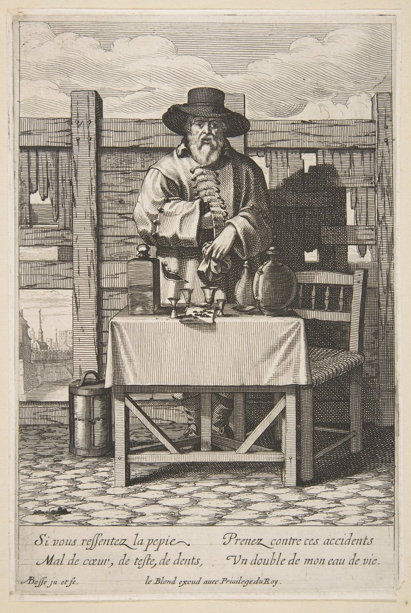Brandy- tai Cure-myyjä, 1600-luvun puolivälistä loppupuolelle. tekijältä Abraham Bosse