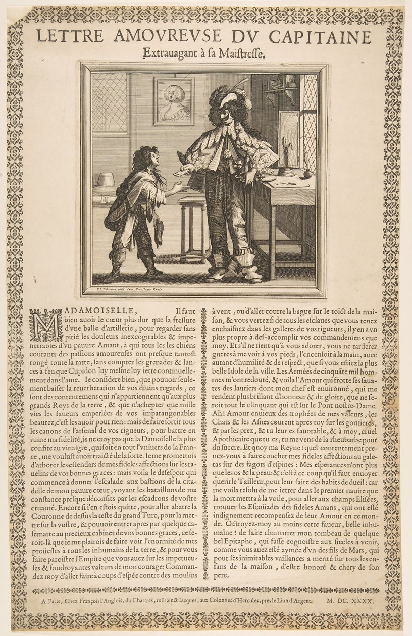 Kapteenin rakkauskirje, n. 1636. tekijältä Abraham Bosse