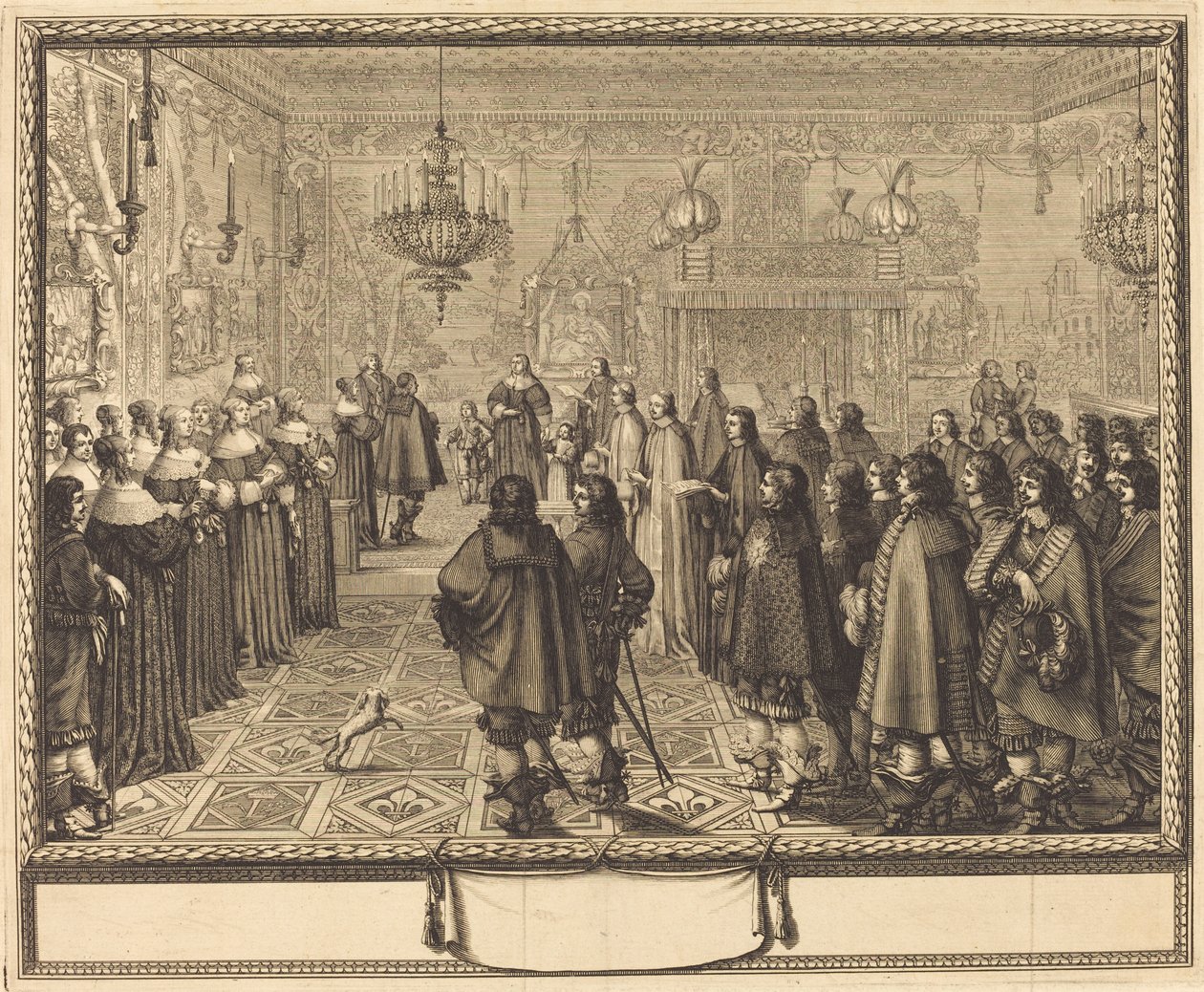 Cerimònia del contracte de matrimoni entre Vladislas IV, rei de Polònia, i Luisa Maria de Gonzaga, princesa de Màntua, a Fontainbleaufinnish tekijältä Abraham Bosse
