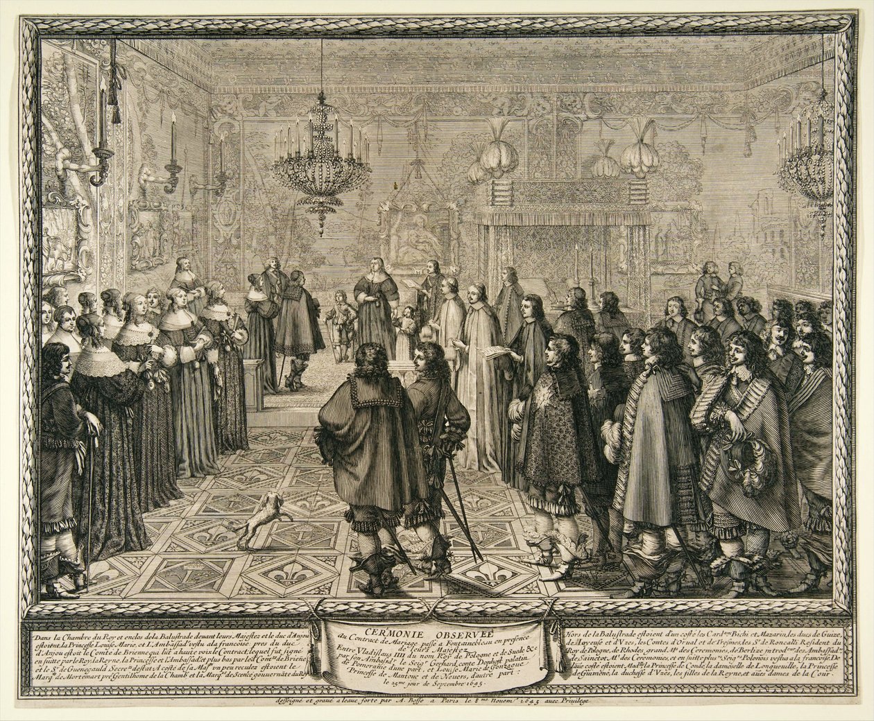 Władysław IV:n ja Marie Louise Gonzagan avioehtosopimuksen solmimisesta Fontainebleaussa. tekijältä Abraham Bosse