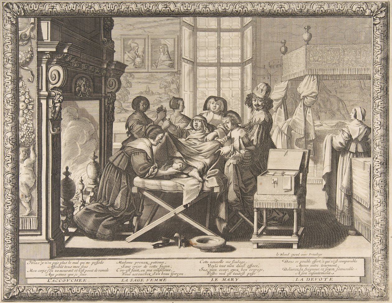 Synnytys, 1633. tekijältä Abraham Bosse